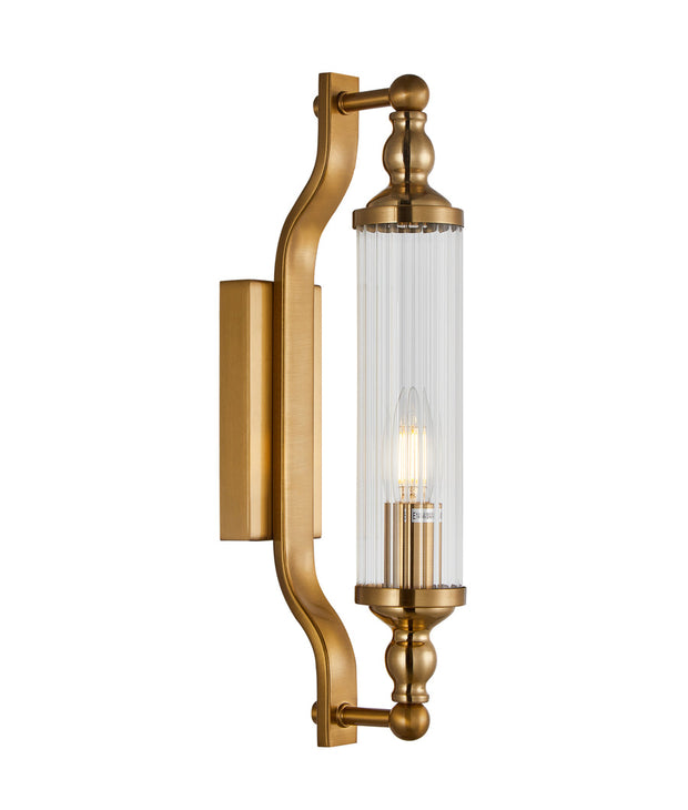 Rodillo Wall Light Tubular Ribbed Glass with Antique Brass