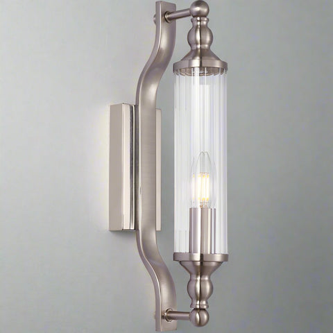 Rodillo Wall Light Tubular Ribbed Glass with Satin Chrome