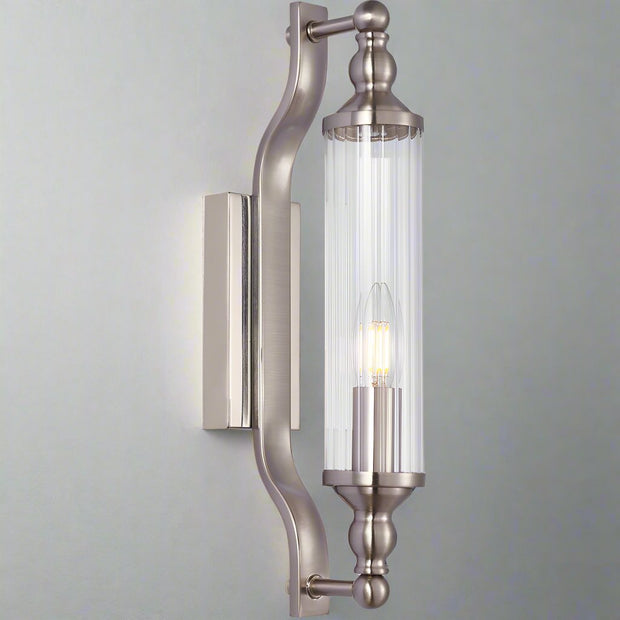 Rodillo Wall Light Tubular Ribbed Glass with Satin Chrome