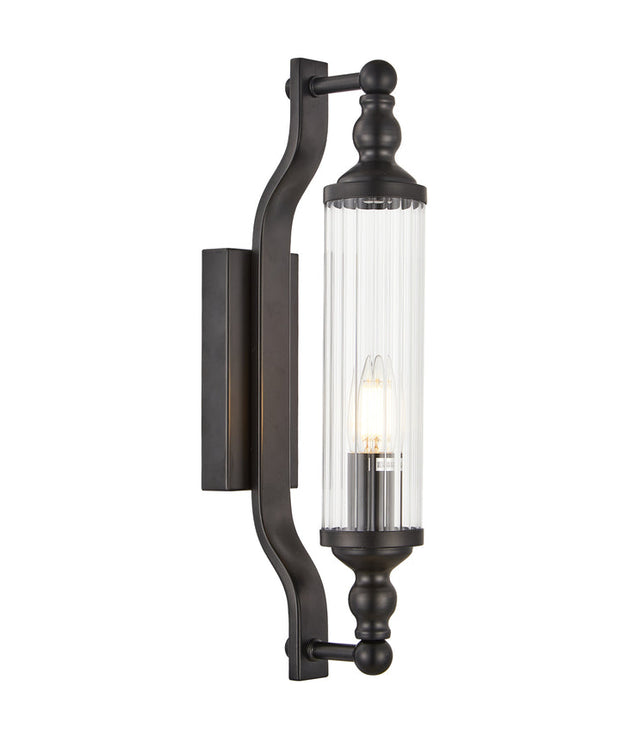 Rodillo Wall Light Tubular Ribbed Glass with Black