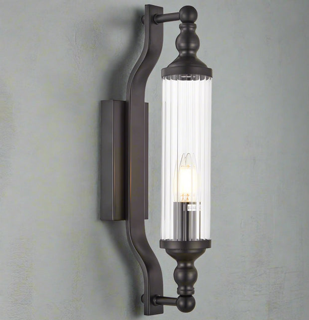 Rodillo Wall Light Tubular Ribbed Glass with Black