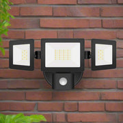 Security 30w CCT LED IP65 3 Head Flood with Sensor in Black