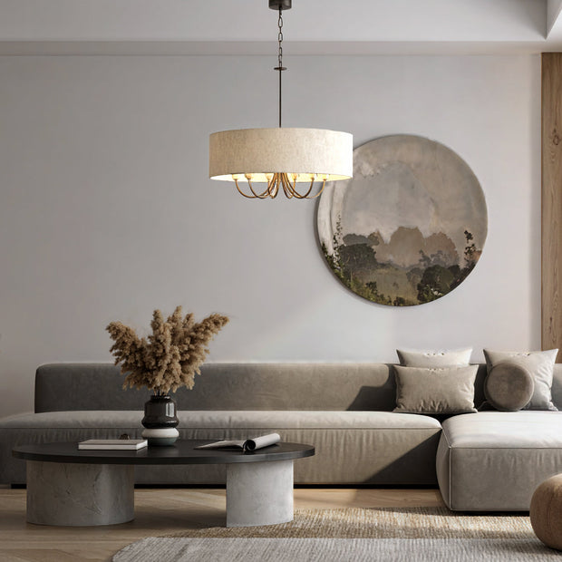 SHIRON 6 Light Nickel with Ivory Shade E14 70cm Pendant