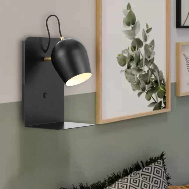 Shyn Wall Light with Switch Black with Antique Brass