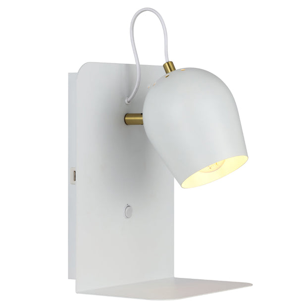 Shyn Wall Light with Switch White with Antique Brass