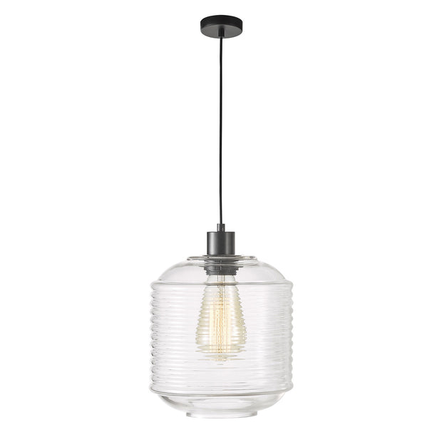 MARCONI.25 Black with Ripple Clear Glass Large Pendant