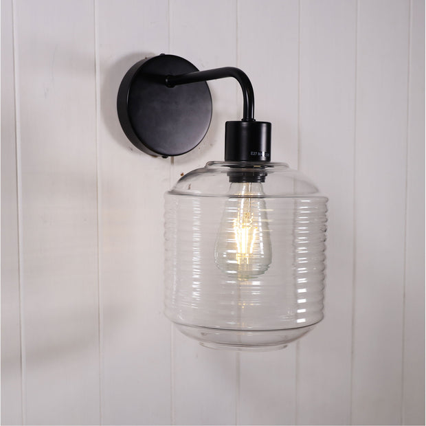 MARCONI Black with Ripple Clear Glass Wall Light