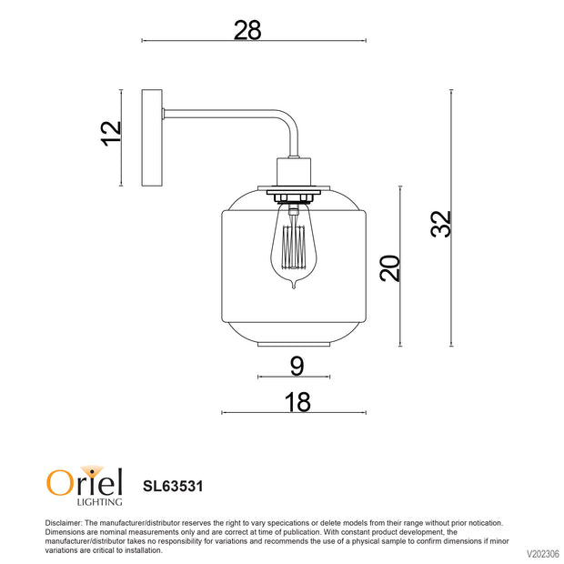 MARCONI Black with Ripple Opal Glass Wall Light