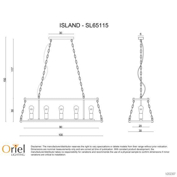 Island 5lt Pendant Distressed Wood and Black