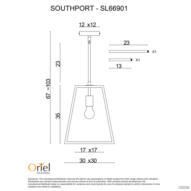 Southport 30 Single Pendant Brushed Chrome