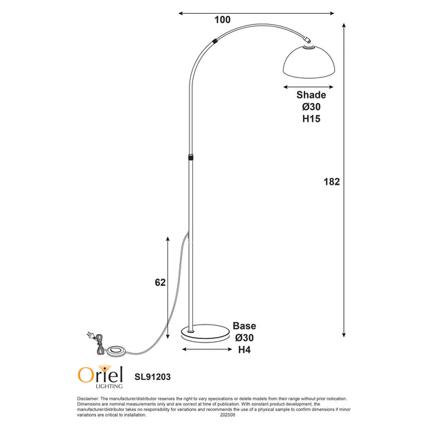 Marmo Arc Floor Lamp with Marble Base Black