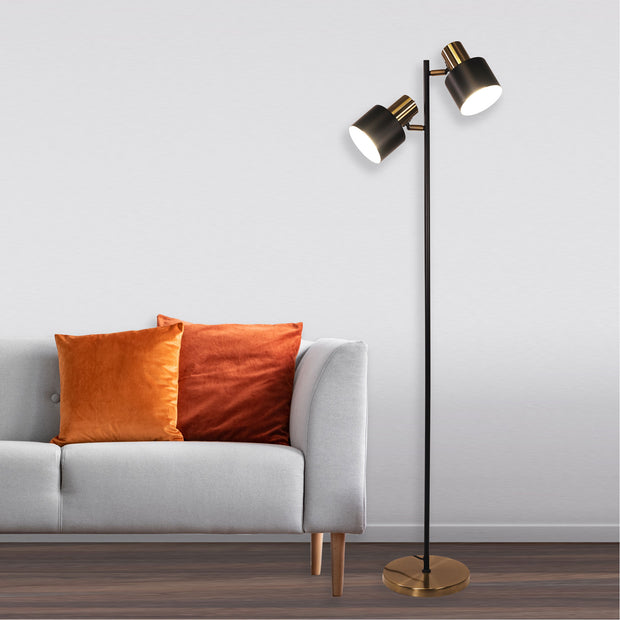 ARI Twin Black with Antique Brass E27 Floor Lamp