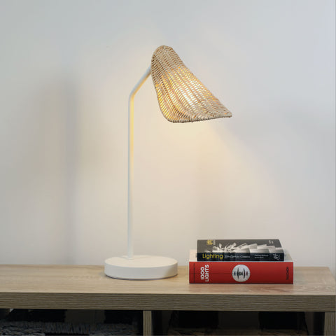 MALTA White with Rattan Shade E14 Table Lamp