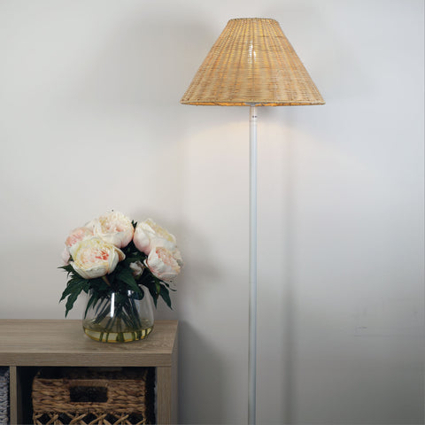 BELIZE White with Rattan Shade E27 Floor Lamp