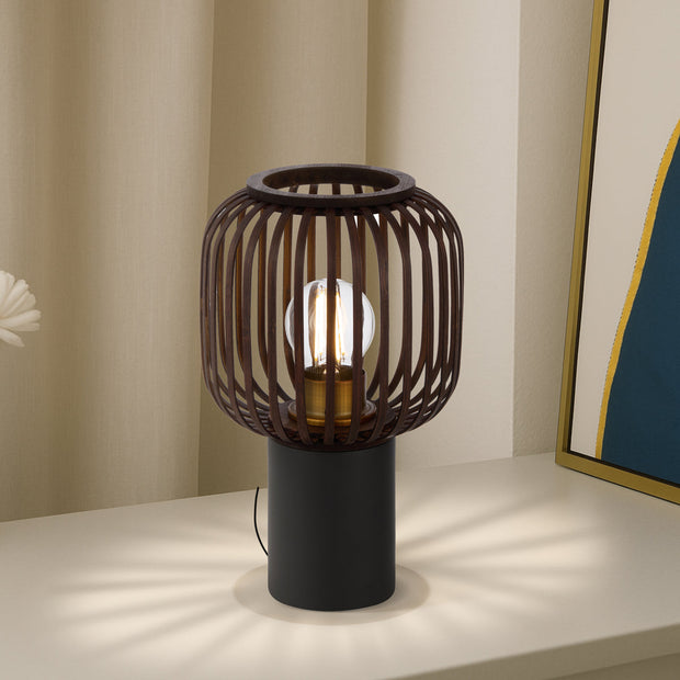 Sorens Oval Table Lamp Black with Brown Bamboo