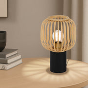 Sorens Oval Table Lamp Black with Natural Bamboo