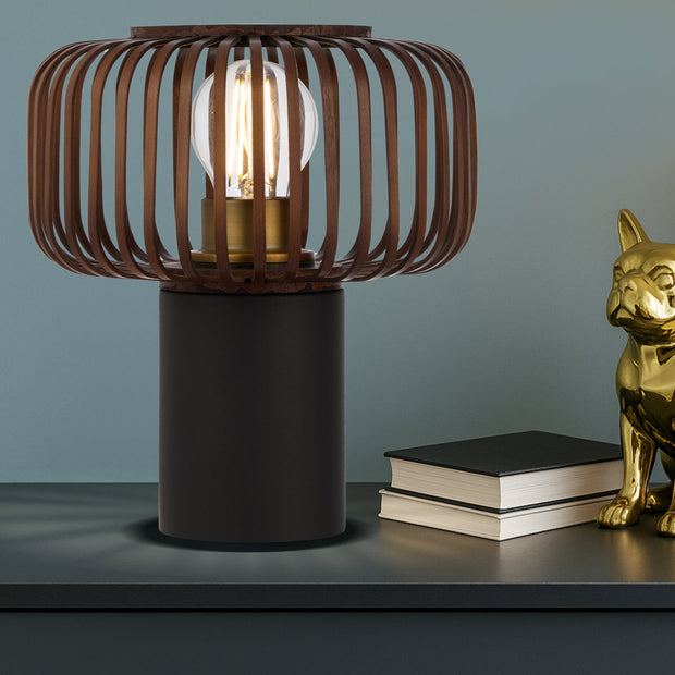 Sorens Round Table Lamp Black with Brown Bamboo