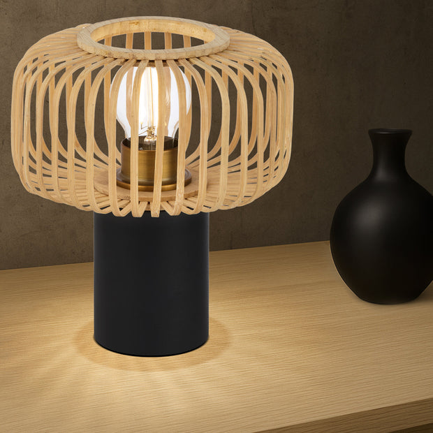Sorens Round Table Lamp Black with Natural Bamboo