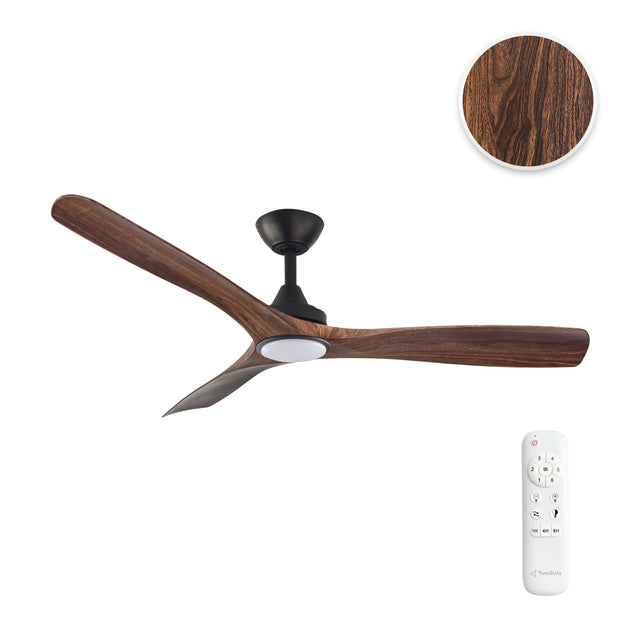 Spitfire DC 52 Black Ceiling Fan with Walnut Blades and 18W 3CCT LED Light