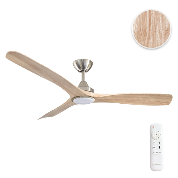 Spitfire DC 52 Nickel Ceiling Fan with Oak Blades and 18W 3CCT LED Light