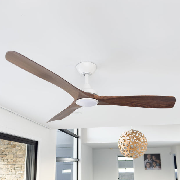 Spitfire DC 52 White Ceiling Fan with Walnut Blades 18W 3CCT LED Light