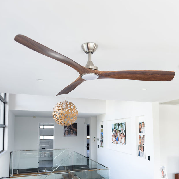 Spitfire DC 60 Nickel Ceiling Fan with Walnut Blades and 18W 3CCT LED Light