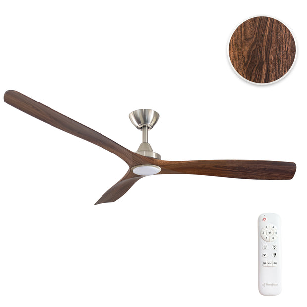 Spitfire DC 60 Nickel Ceiling Fan with Walnut Blades and 18W 3CCT LED Light