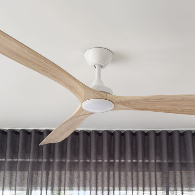 Spitfire DC 60 White Ceiling Fan with Oak Blades and 18W 3CCT LED Light
