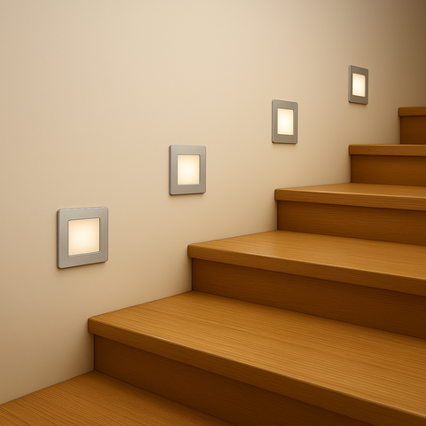 STOW 3w LED CCT 240v Silver Square Stair Light