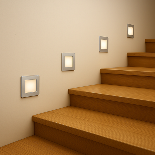 STOW 3w LED CCT 240v Silver Square Stair Light
