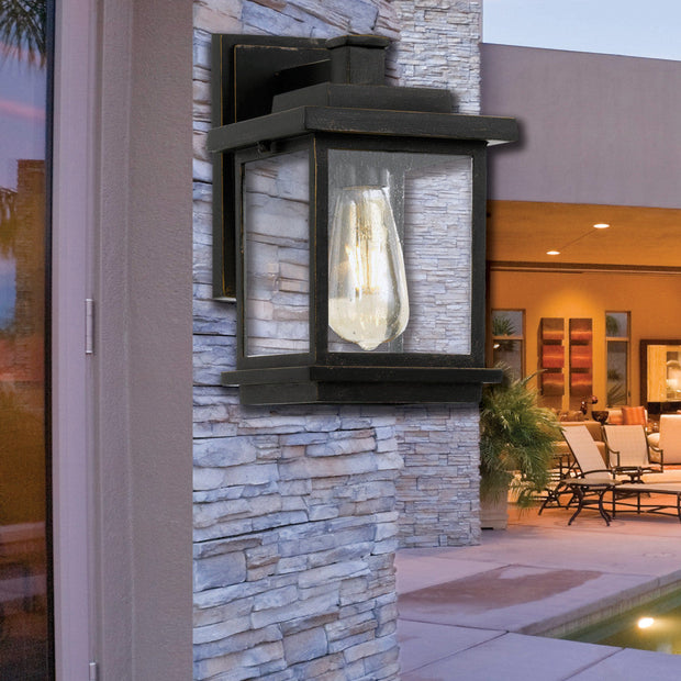 Strand IP43 Exterior Wall Light Black with Seeded Glass