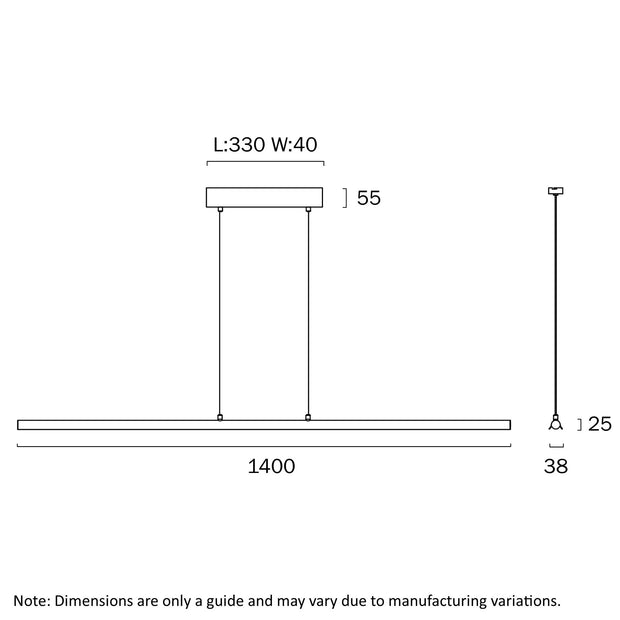 SUMNER 36w LED CCT 3 Step Dimmable 1400mm Black Linear Pendant