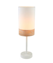 Tambura E27 Small Cylinder Table Lamp White with Blonde Wood