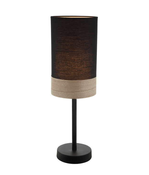 Tambura E27 Small Cylinder Table Lamp Black with Blonde Wood