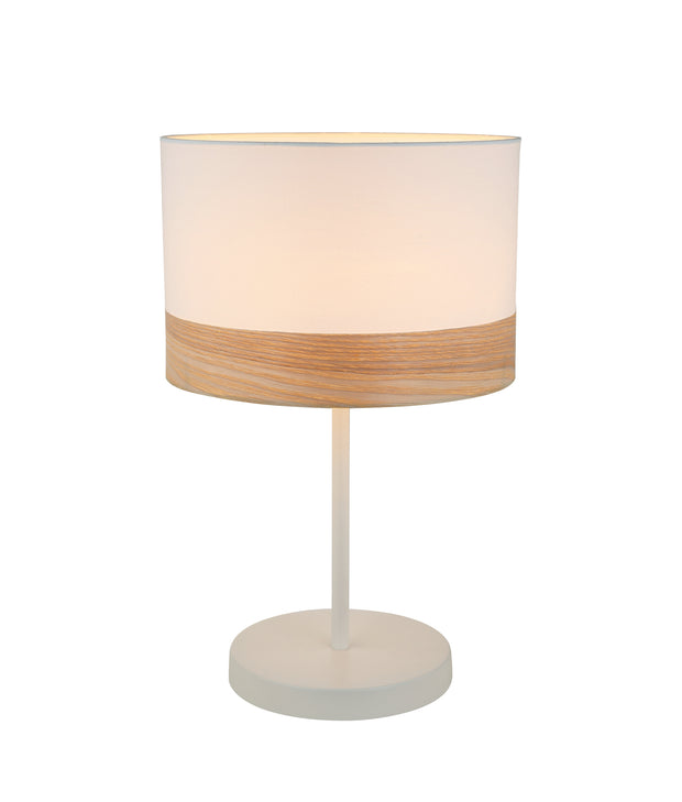 Tambura E27 Medium Cylinder Table Lamp White with Blonde Wood