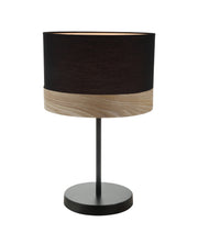 Tambura E27 Medium Cylinder Table Lamp Black with Blonde Wood