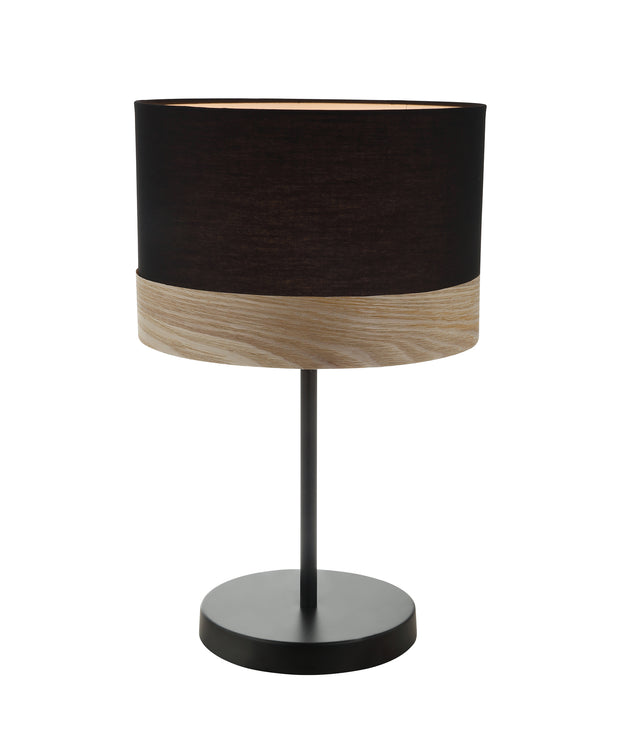 Tambura E27 Medium Cylinder Table Lamp Black with Blonde Wood