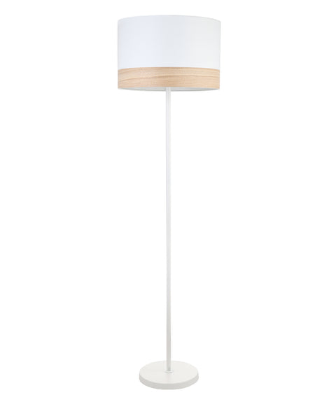 Tambura E27 Large Cylinder Floor Lamp White with Blonde Wood