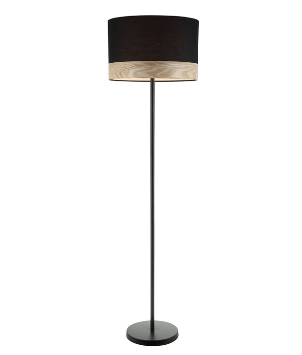 Tambura E27 Large Cylinder Floor Lamp Black with Blonde Wood