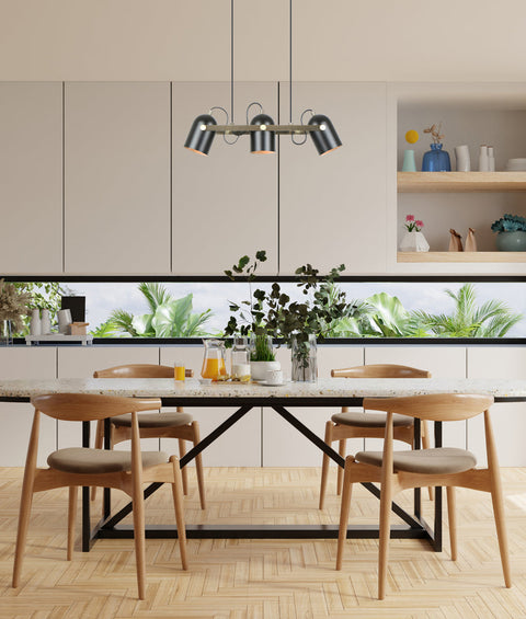 Tazza 3LT Black with Antique Brass Pendant E27