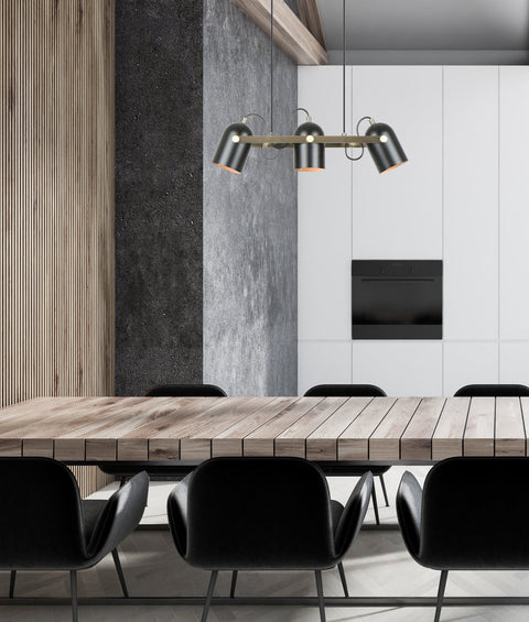 Tazza 3LT Black with Antique Brass Pendant E27