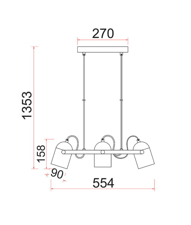 Tazza 3LT Black with Antique Brass Pendant E27