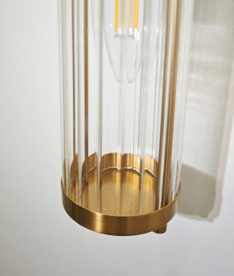 Tiempo Up/Down Wall Light Tubular Ribbed Glass with Antique Brass