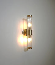 Tiempo Up/Down Wall Light Tubular Ribbed Glass with Antique Brass