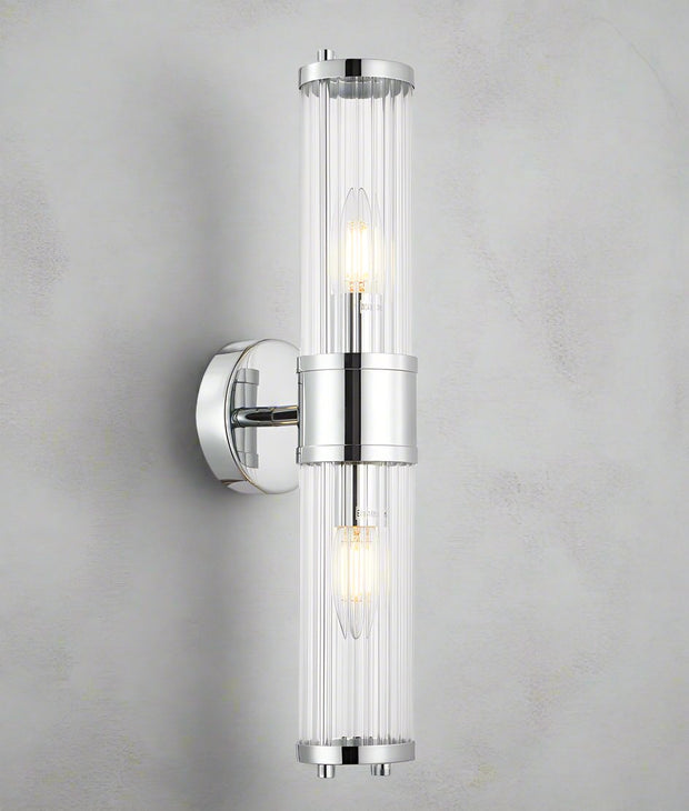 Tiempo Up/Down Wall Light Tubular Ribbed Glass with Chrome