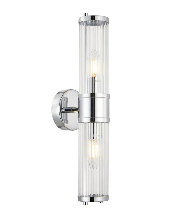 Tiempo Up/Down Wall Light Tubular Ribbed Glass with Chrome