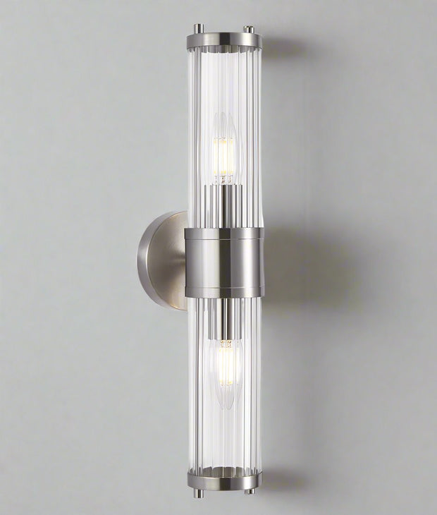 Tiempo Up/Down Wall Light Tubular Ribbed Glass with Satin Chrome