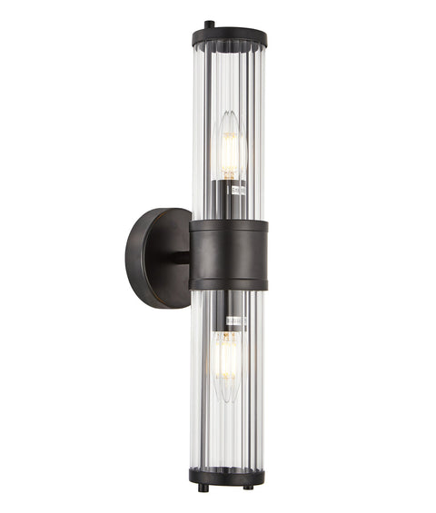 Tiempo Up/Down Wall Light Tubular Ribbed Glass with Black