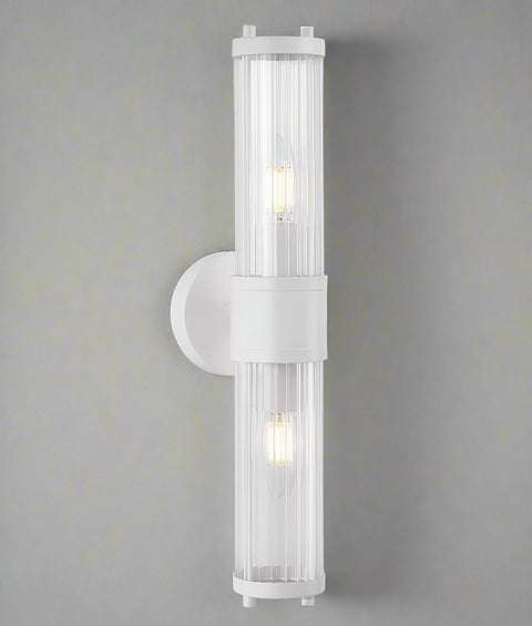 Tiempo Up/Down Wall Light Tubular Ribbed Glass with White