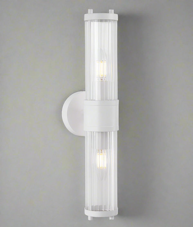 Tiempo Up/Down Wall Light Tubular Ribbed Glass with White